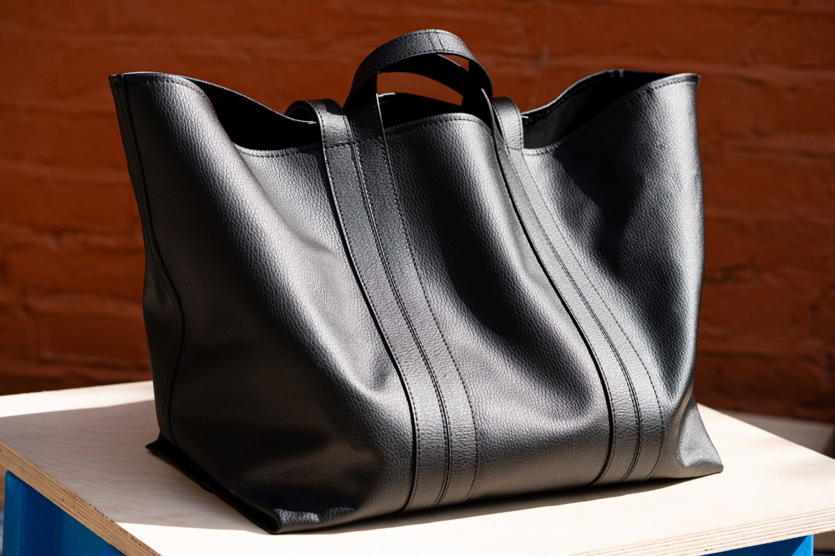 Stylish black textured tote bag made from sustainable bio-leather
